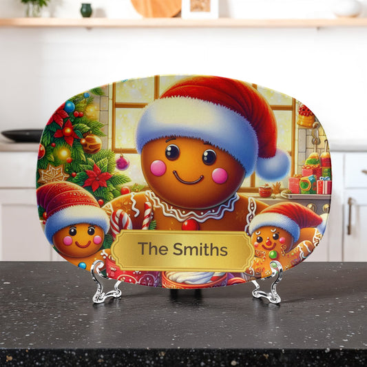 Personalized Christmas Platter, Holiday Gingerbread Plate, Custom Family Name Gift, Festive Serving Tray, Christmas Table Decor