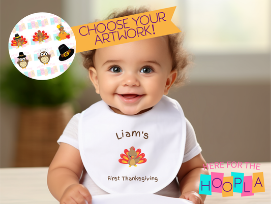 Personalized First Thanksgiving Bib, Custom Thanksgiving Baby Gift, First Turkey Day