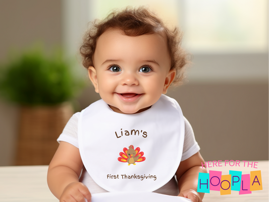 Personalized First Thanksgiving Bib, Custom Thanksgiving Baby Gift, First Turkey Day
