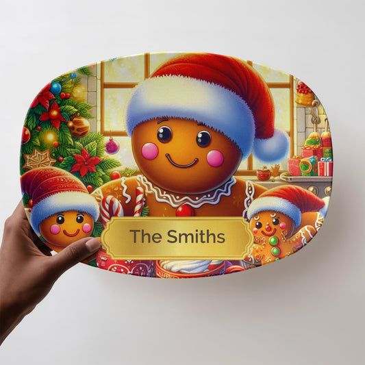 Personalized Christmas Platter, Holiday Gingerbread Plate, Custom Family Name Gift, Festive Serving Tray, Christmas Table Decor